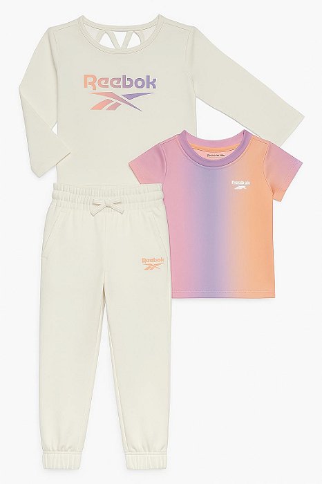 Conjunto Reebok Infantil Menina 3 Peças – Calça e Camiseta Off White