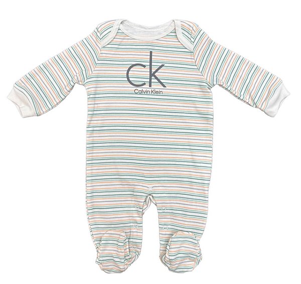 Macacão Calvin Klein Infantil Algodão Listras Bebê