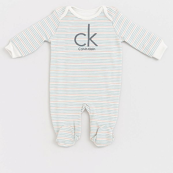 Macacão Calvin Klein Infantil Algodão Listras Bebê