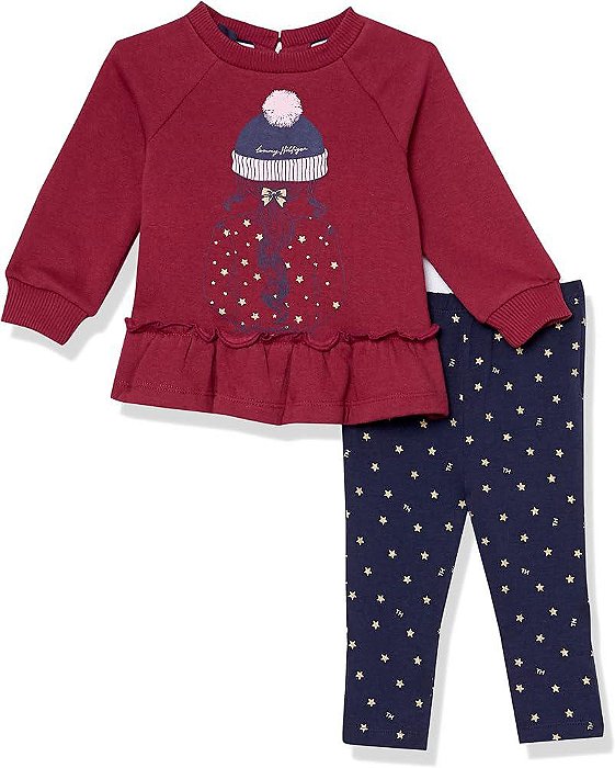 Roupa Infantil Menina Tommy Hilfiger Conj 2 Pçs Blusa Moletom Bordô