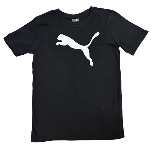 Camiseta Infantil Puma Preta Logo Branco – Manga Curta