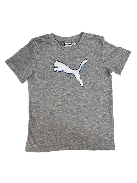 Camiseta Infantil Puma Cinza com Logo – Manga Curta Menino