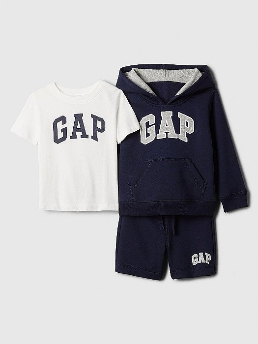 Conjunto Infantil GAP Moletom e Bermuda Azul Marinho Menino 3 Peças