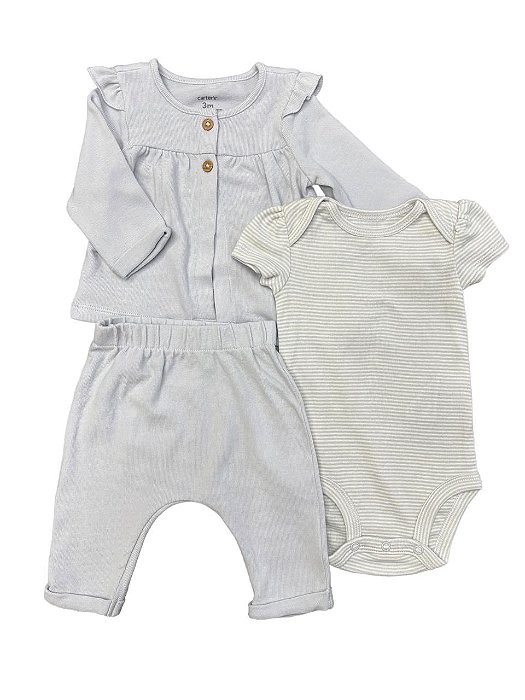 Conjunto Infantil Menina Carter’s 3 Peças Cardigan Fio Azul Claro