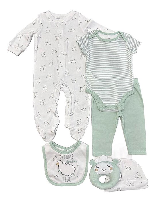 Conjunto Infantil Menina Magic Years 8 Peças Ovelha Verde