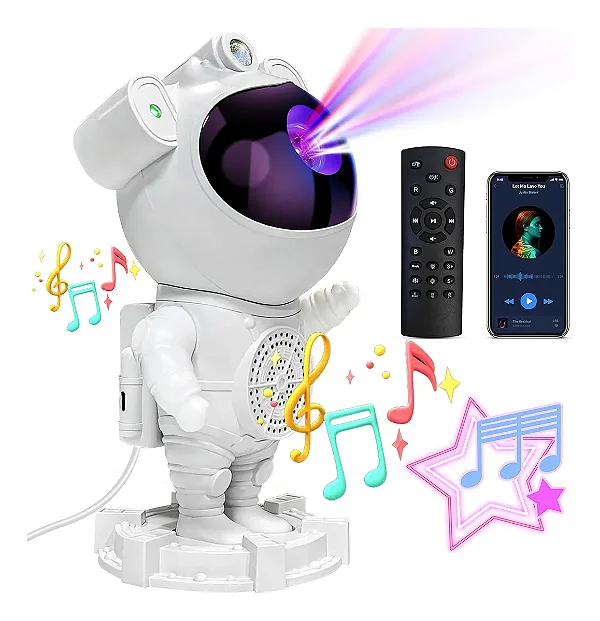 Luminária Projetor Astronauta Bluetooth Luz Galáxia Estrelas Original