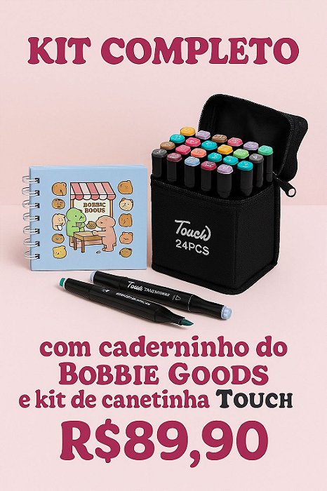 Kit Livro de Colorir Bobbie Goods Azul + Canetinhas Toutch 24 unidades