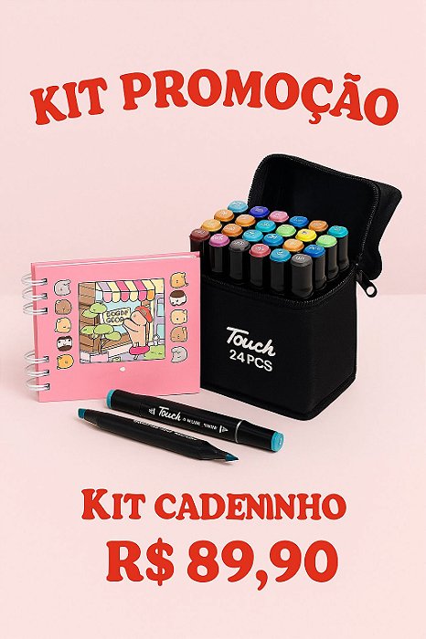 Kit Livro de Colorir Bobbie Goods Rosa + Canetinhas Toutch 24 unidades