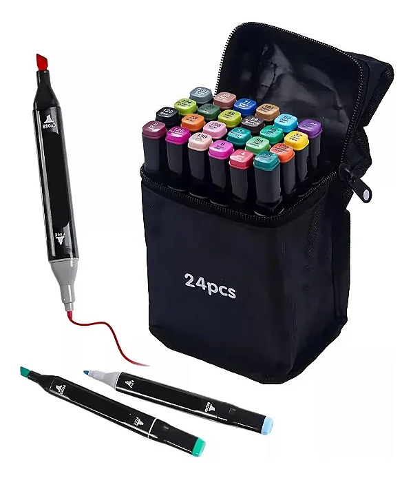 Kit 24 Canetinhas Touch Ponta Dupla com Estojo | Para Desenho e Colorir