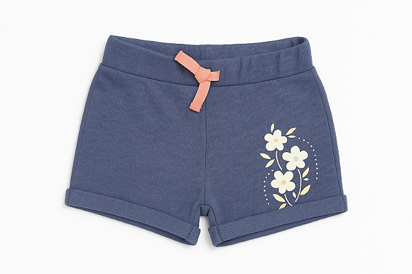 Shorts Infantil Menina Pekkle Azul Marinho Algodão Flor