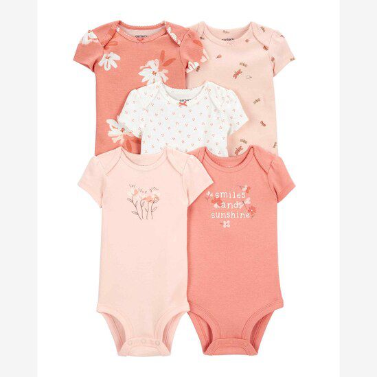 Kit 5 Bodys Carter’s Manga Curta Smiles and Sunshine