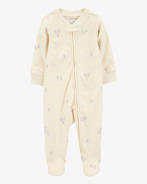 Macacão Bebê Menina Atoalhado Marfim Floral com Zíper Bidirecional