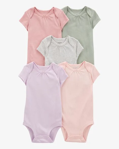 Kit 5 Bodys Manga Curta Neutros Bebê Menina Carter’s Laço