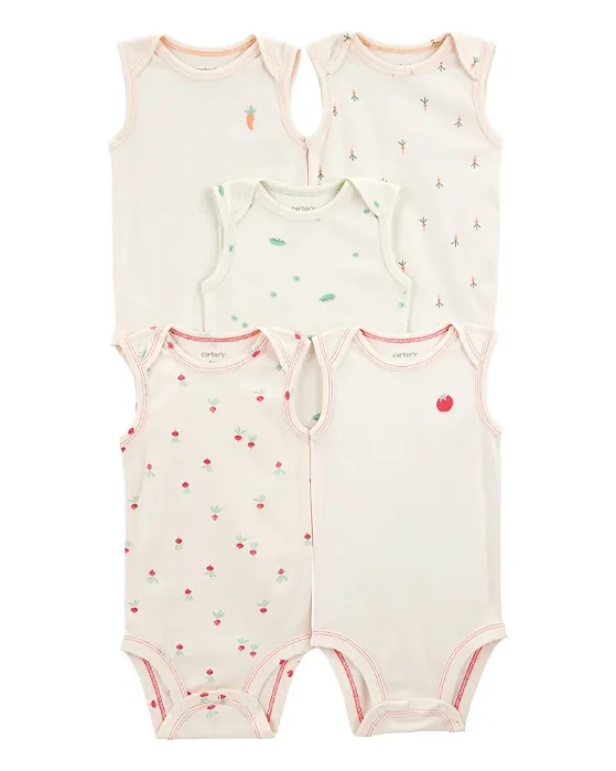 Kit 5 Bodys Regata Estampa Legumes Bebê Carter’s Original