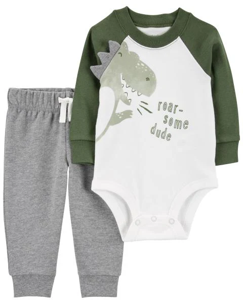 Conjunto 2 Peças Bebê Menino Carter’s Body Dino + Calça Cinza