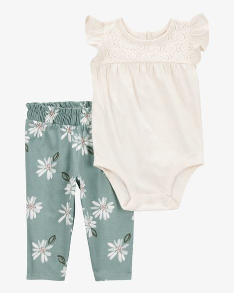 Conjunto 2 Peças Bebê Menina Carter’s Body Renda + Calça Floral