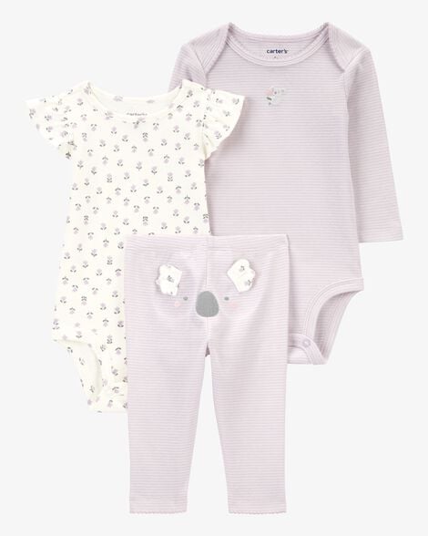 Conjunto 3 Peças Bebê Menina Carter’s Bodys + Calça Coala