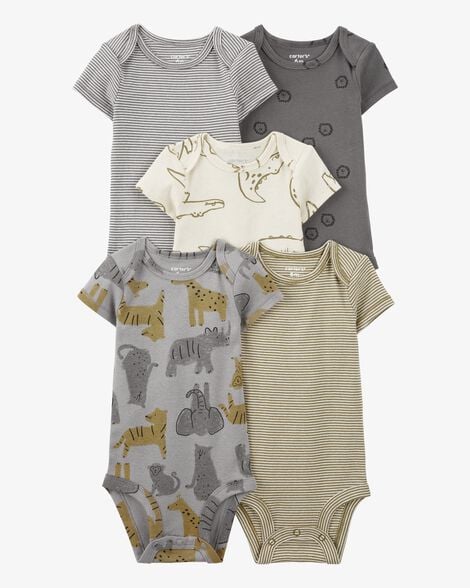 Kit 5 Bodys Bebê Menino Carter’s Manga Curta Animais Chumbo