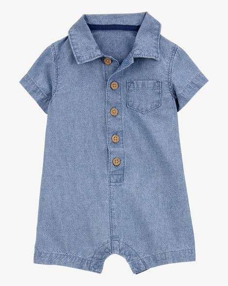 Romper Polo Bebê Carter’s Jeans Fake Algodão Azul