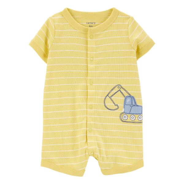 Romper Bebê Menino Carter’s Amarelo Listrado Bordado Construção