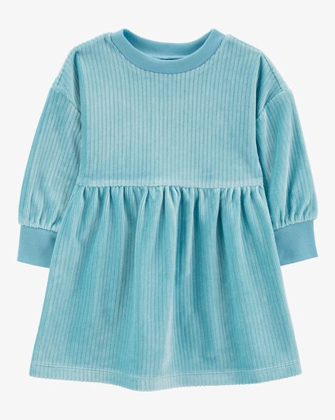 Vestido Bebê Menina Carter’s Veludo Azul Manga Comprida