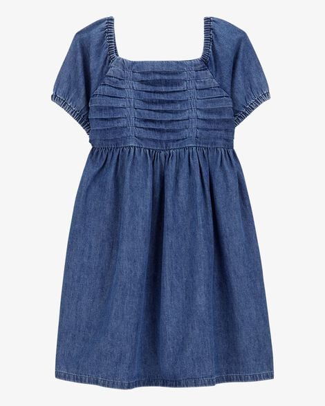 Vestido Infantil Menina OshKosh Jeans Azul Franzido