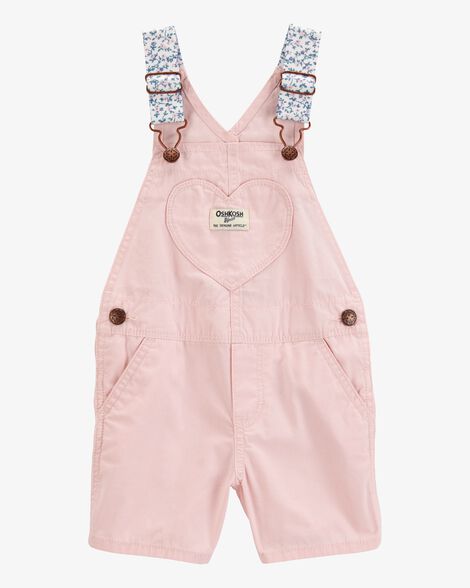 Jardineira Jeans Menina OshKosh Rosa Coração Alça Floral