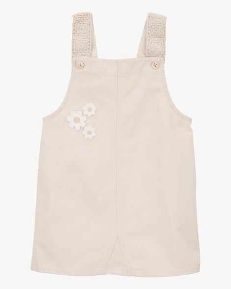 Vestido Infantil Menina OshKosh Sarja Marfim Bordado Floral