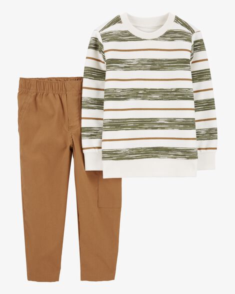 Conjunto Infantil Menino Carter’s 2 Peças Listrado Verde + Calça Caramelo