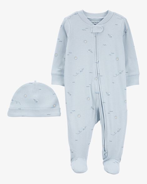 Macacão Infantil Menino Carter’s Azul Avião com Touca Algodão