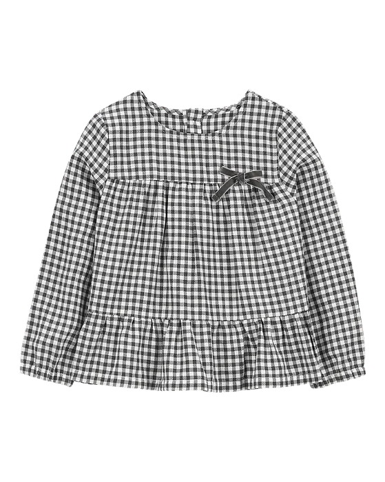 Bata Menina Carter’s Xadrez Preta Sarja Manga Comprida