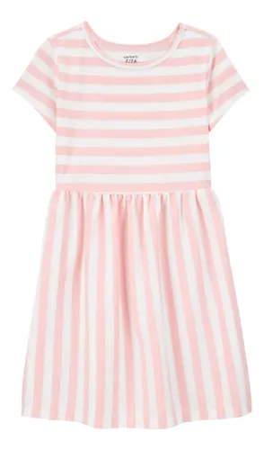 Vestido Infantil Carter’s Rosa Listrado Manga Curta
