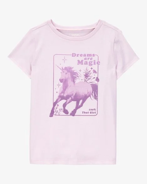 Camiseta Infantil Menina Carter’s Rosa Manga Curta Unicórnio