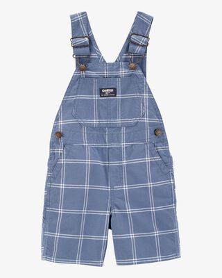 Jardineira Curta Infantil Menino OshKosh Azul Xadrez Jeans Fake