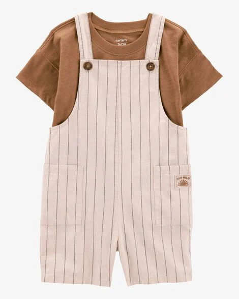 Conjunto Infantil Menino Carter’s Jardineira Bege + Camiseta Marrom