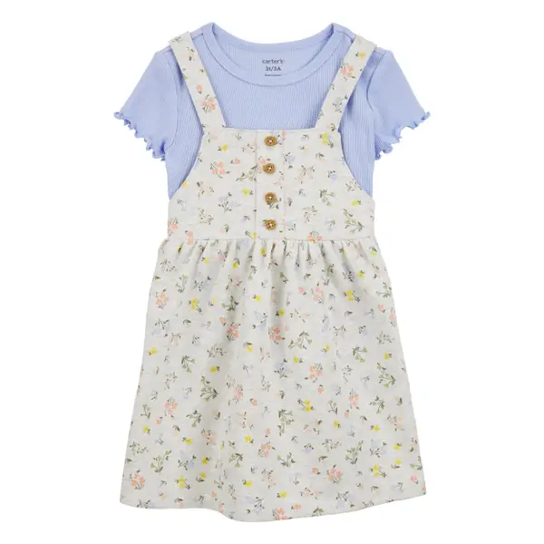 Conjunto Infantil Menina Carter’s Jardineira Floral + Camiseta Azul