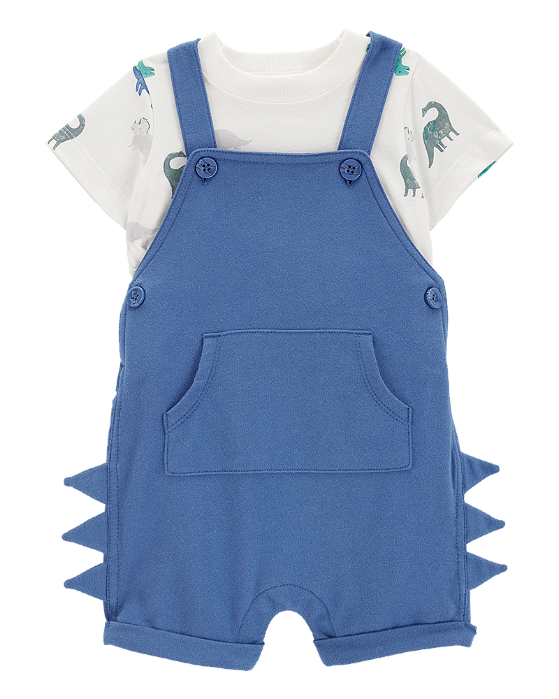 Conjunto Infantil Menino Carter’s Jardineira Azul + Camiseta Dinos