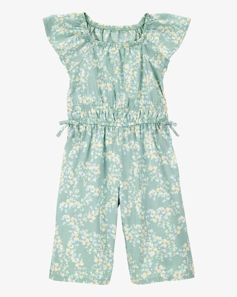 Macacão Infantil Menina OshKosh Verde Flores Wide Leg Importado