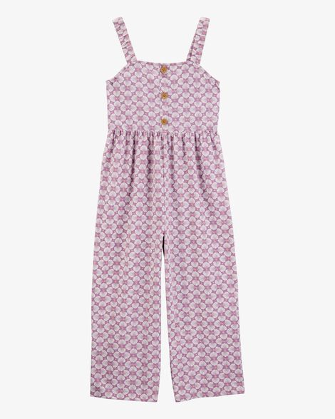 Macacão Infantil Menina OshKosh Lilás Conchas Algodão Wide Leg