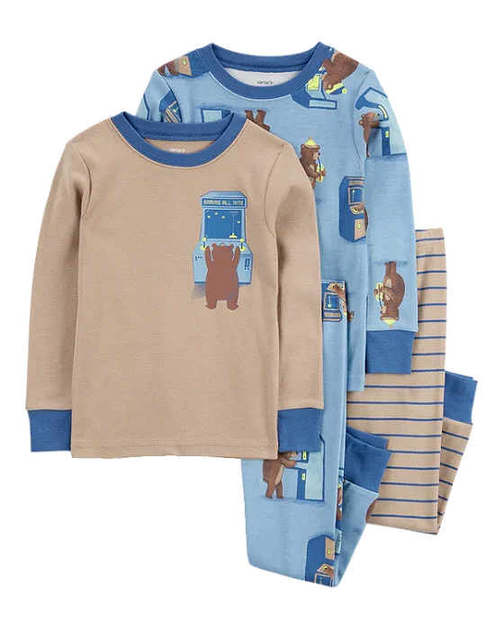 Pijama Infantil Menino Carter’s 4 Peças Bege e Azul Urso Game
