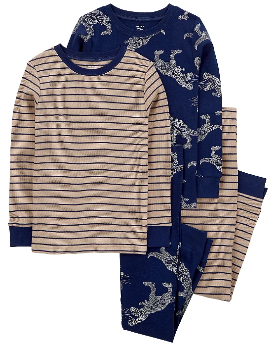 Pijama Infantil Menino Carter’s 4 Peças Bege e Azul Marinho Dinossauro