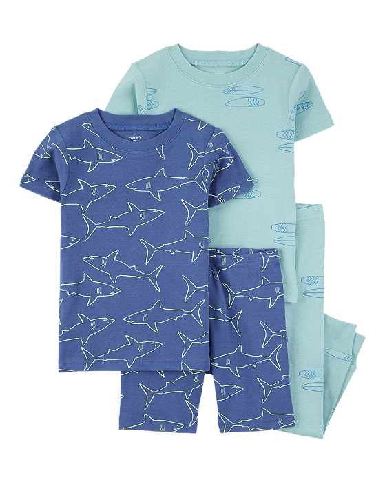 Pijama Infantil Menino Carter’s 4 Peças Azul e Verde Tubarão