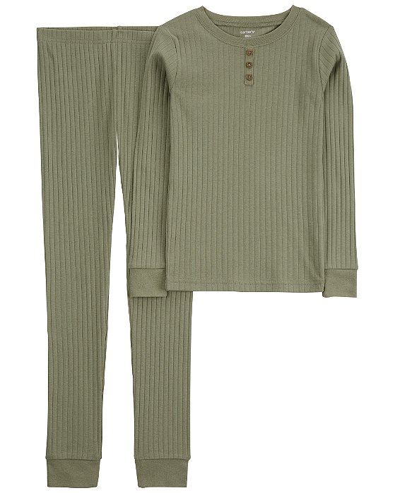 Pijama Infantil Menino Carter’s 2 Peças Verde Canelado com Botões