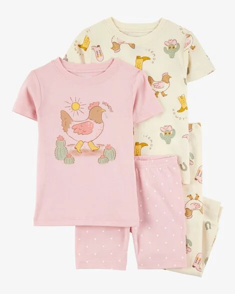 Pijama Infantil Menina Carter’s 4 Peças Rosa Fazenda Galinha