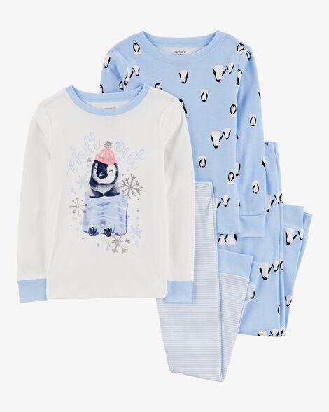 Pijama Infantil Menina Carter’s 4 Peças Azul Pinguim Importado