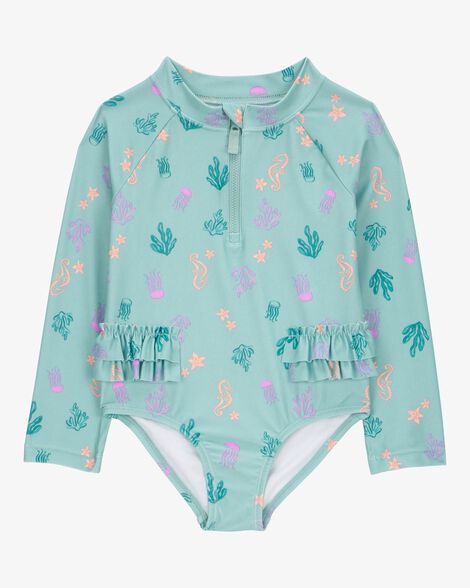 Maiô Infantil Manga Longa Praia Carter’s Verde Conchas Importado