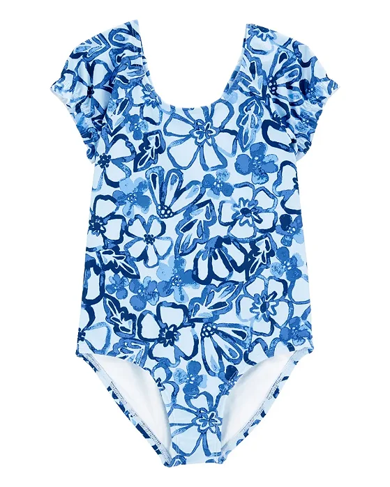Maiô Infantil Manga Curta Praia Carter’s Azul Floral Importado