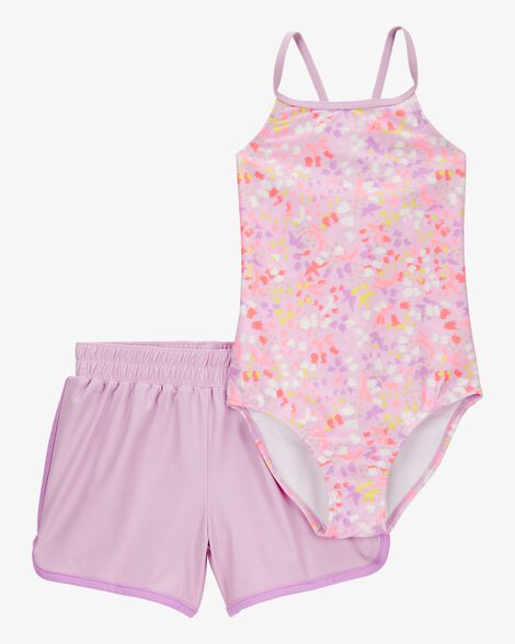 Maiô Infantil Estampado com Alça + Shorts Lilás Praia Carter’s