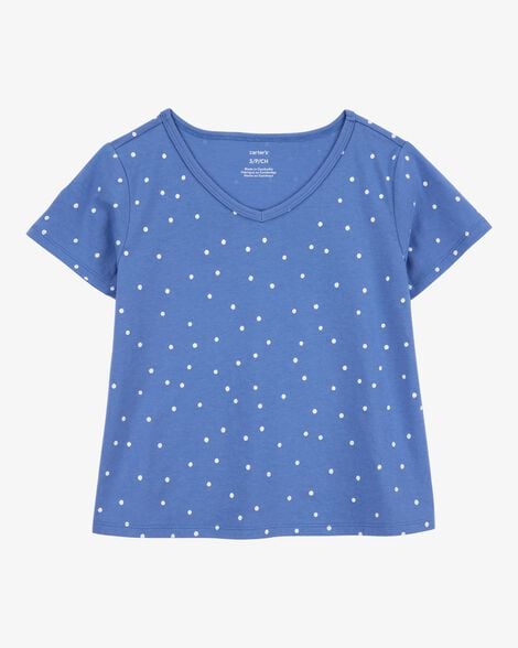 Camiseta Infantil Menina Carter’s Azul Poá Manga Curta Importada
