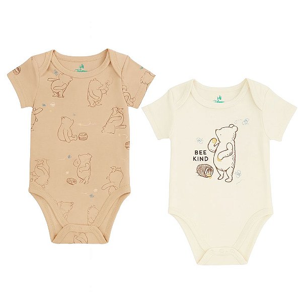 Kit 2 Bodys Disney Baby Bege e Caramelo Ursinho Pooh Infantil